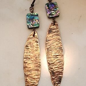 Hand Crafted Elegant Abalone and Hand forged/hammered Copper Dangle Earrings